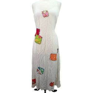 Sacred Threads Patchwork Sleeveless Maxi Dress Cover Up Size S/M White Boho‎ NWT